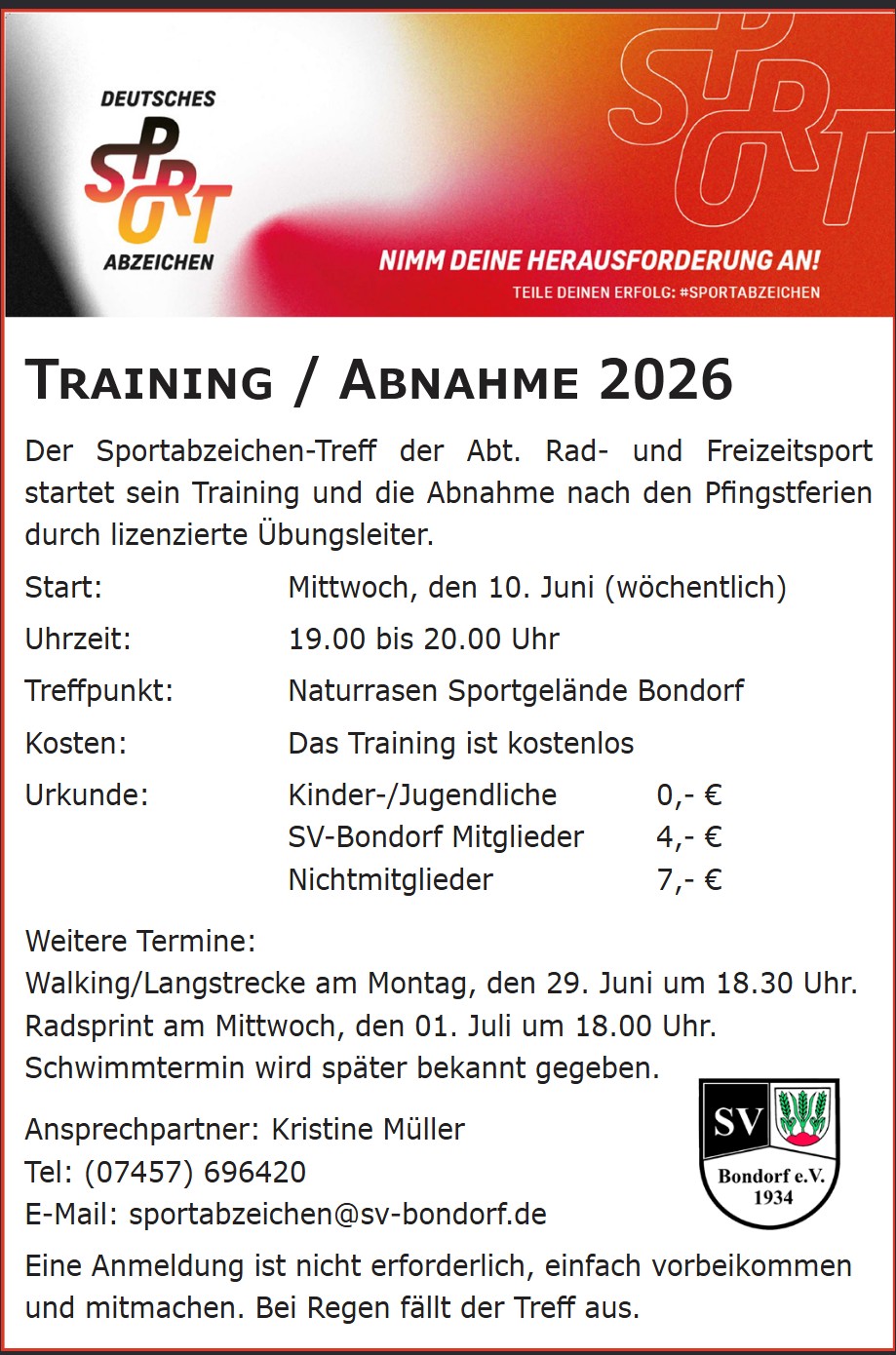 Ankündigung Sportabzeichenabnahme 2026